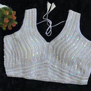 Elegant White Sequin Women's Top